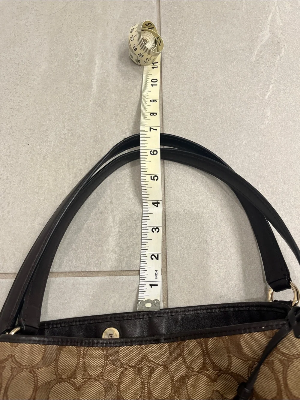 Coach Brown Signature Canvas Shoulder Bag with Brown Leather Trim